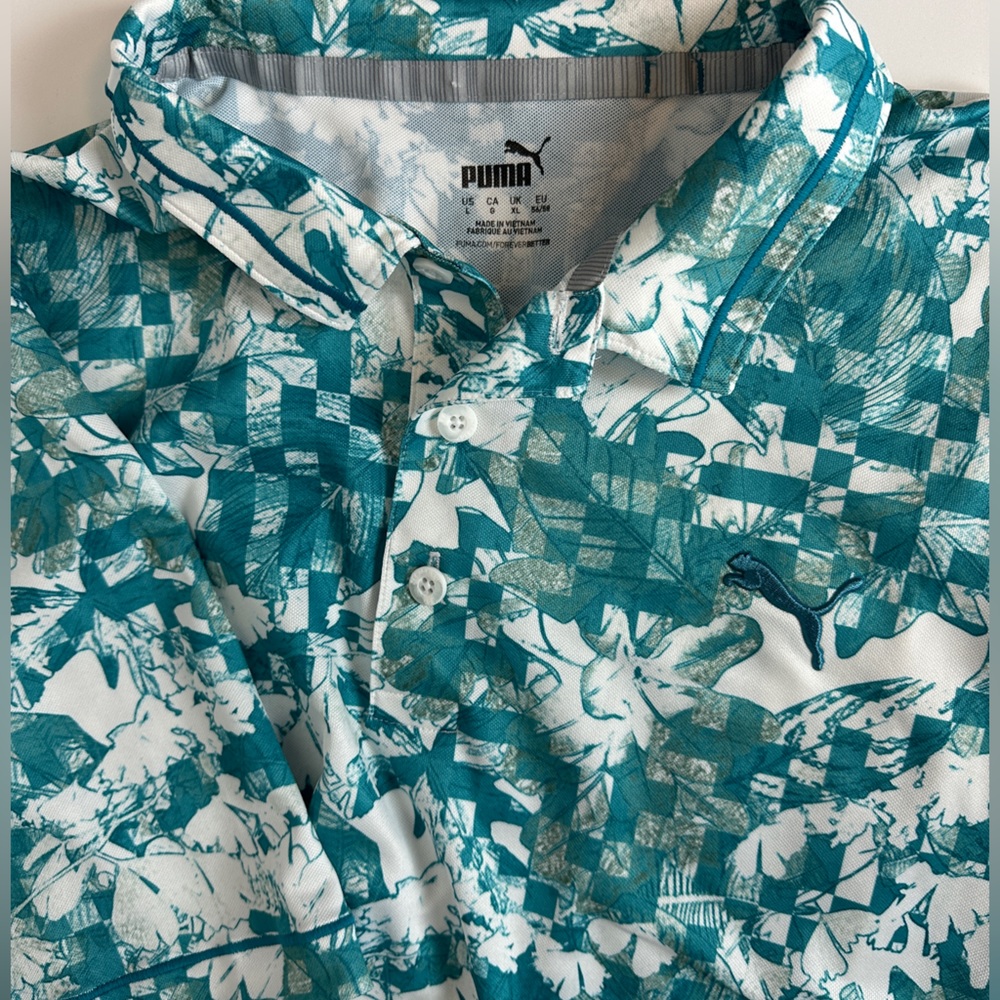 Puma Teal and White Men's Polo Shirt